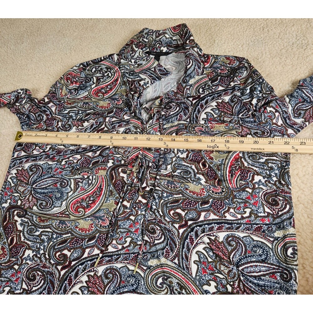 BCBGMAXAZRIA XL Paisley Blouse Tie Neck Top Stretch Long Sleeve Boho Career - Picture 5 of 7